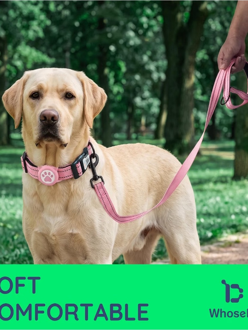 Pink Reflective Dog Collar and Leash Set with AirTag holder NEW - Picture 2 of 2
